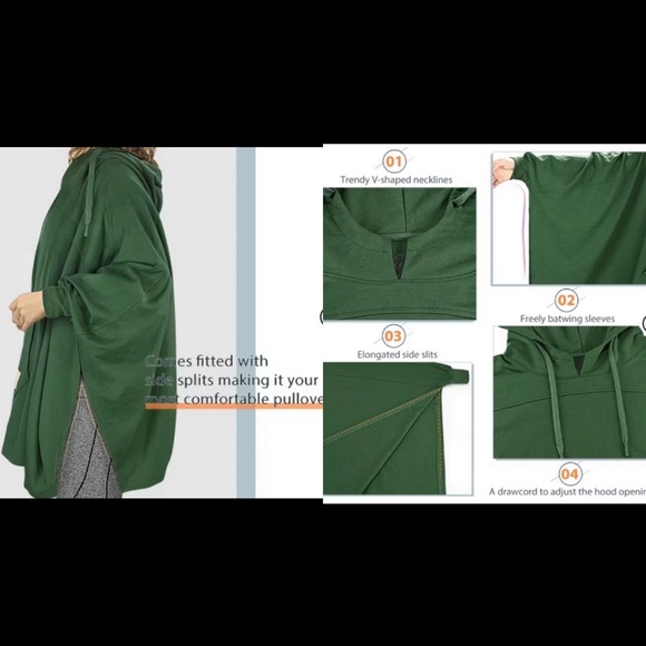 NWT, Catalina Oversized Kangaroo Pocket Batwing Hoodie in Green, Sz One Size - Picture 4 of 12